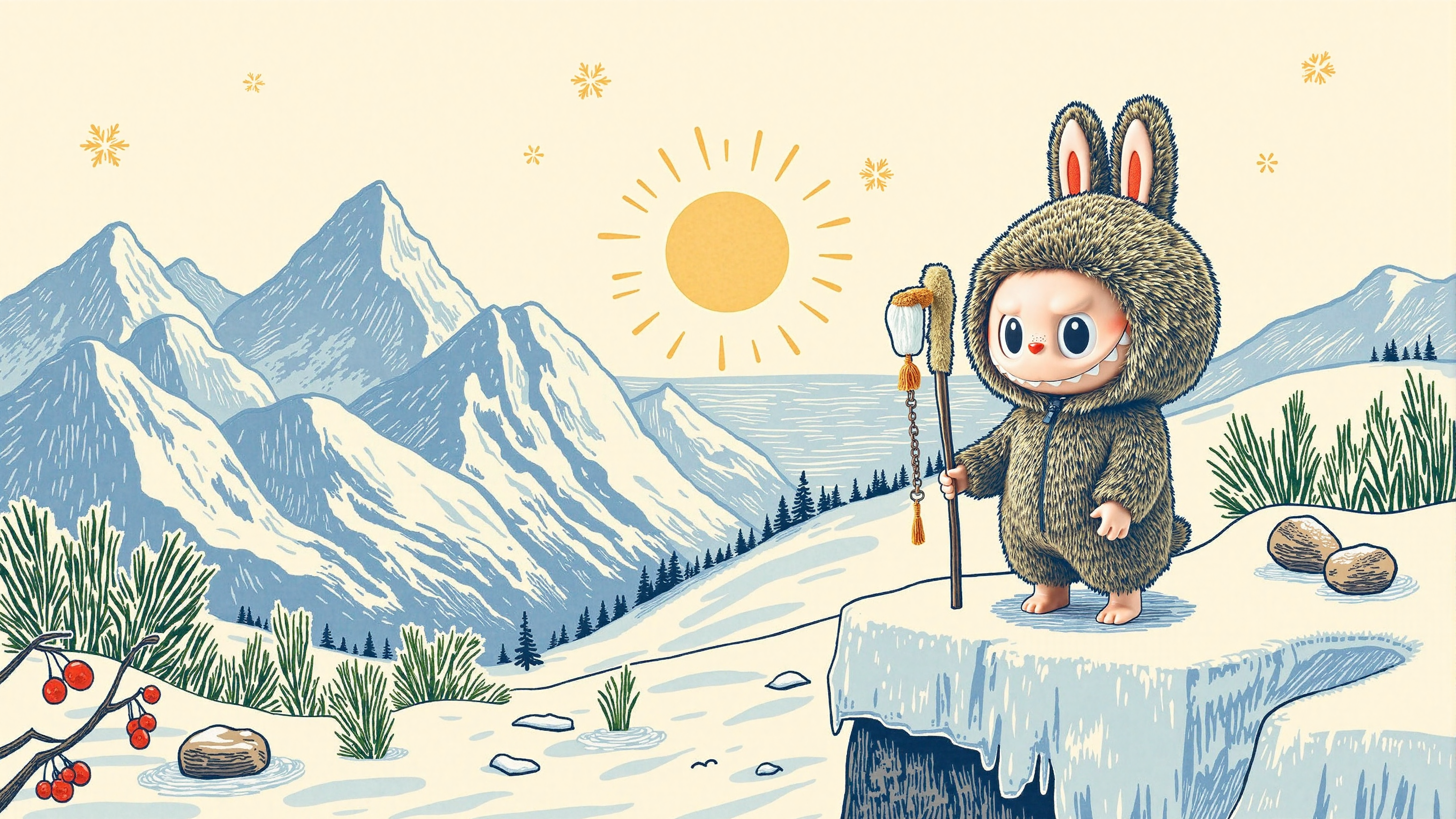 Labubu on Frost-Covered Ridge