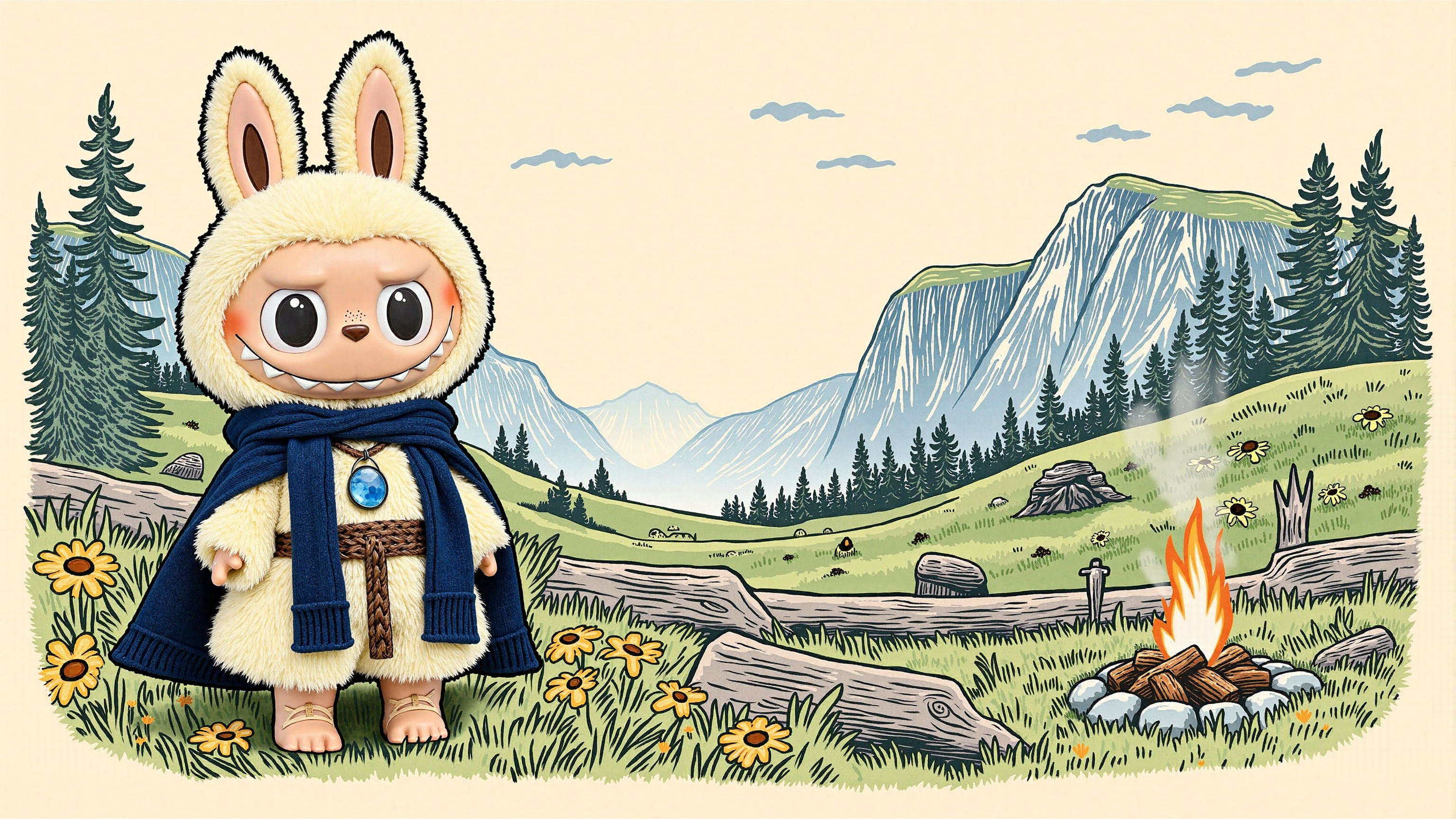 Labubu's Misty Valley Contemplation