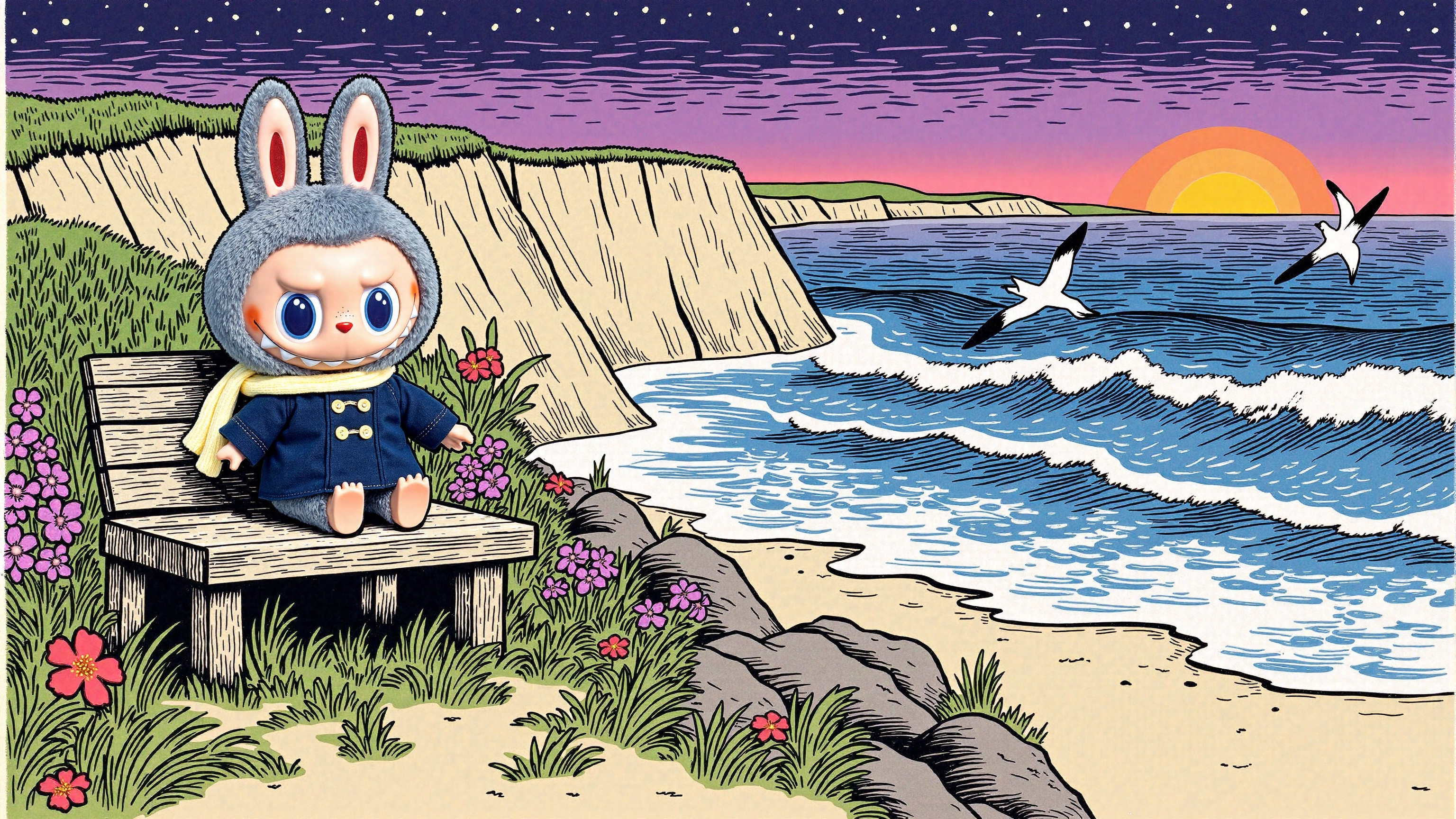 Labubu in Coastal Cliff Serenity