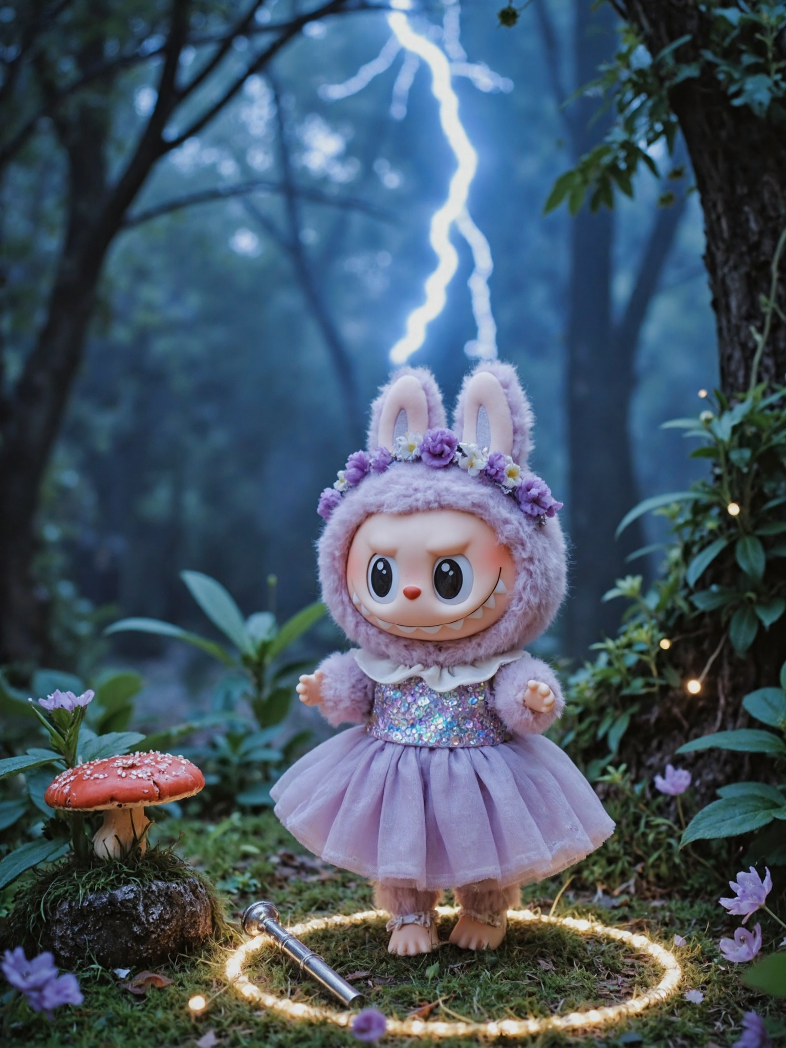 Labubu in Fairy Ring With Lightning Forest