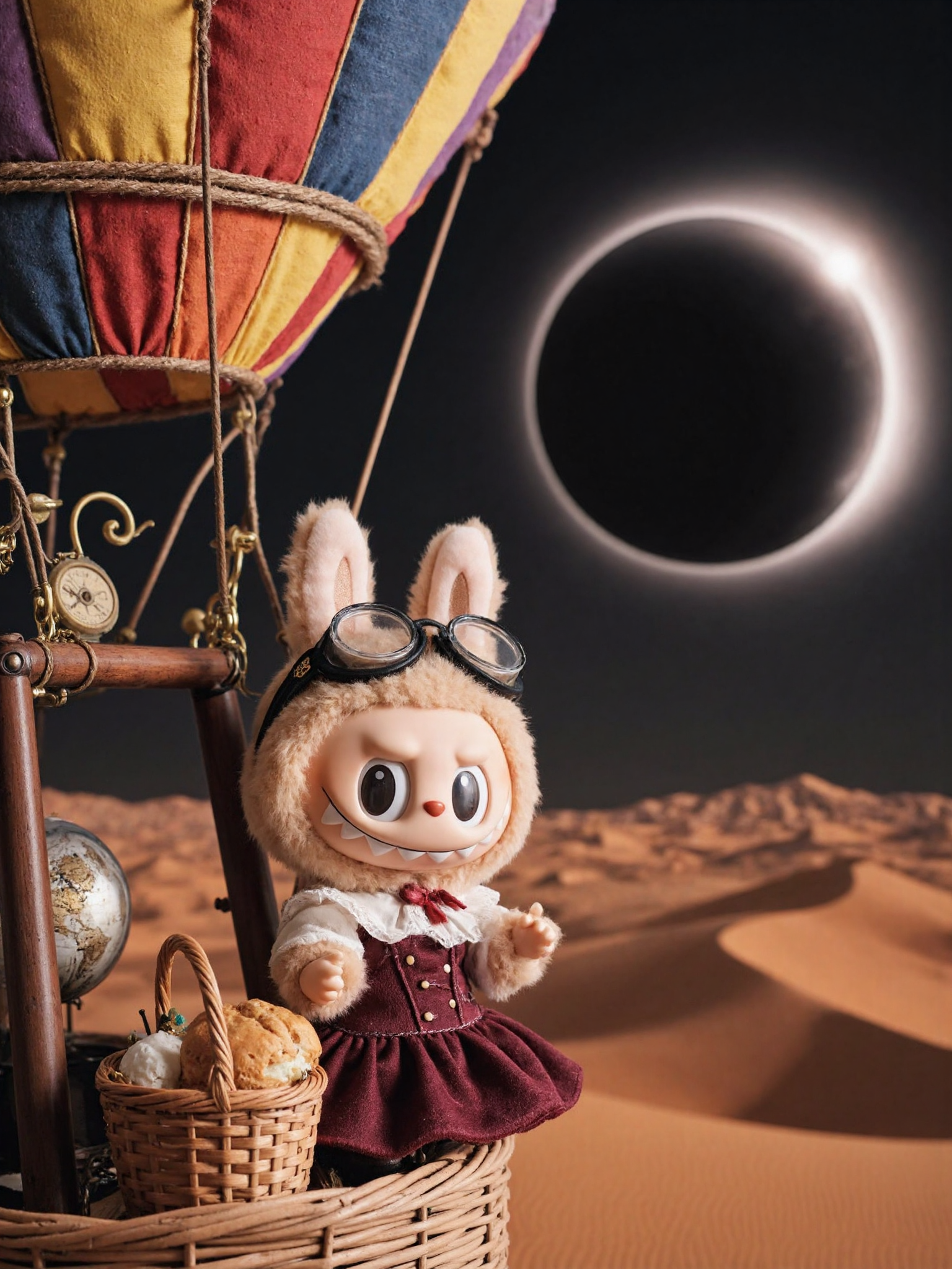 Labubu on Hot Air Balloon During Eclipse